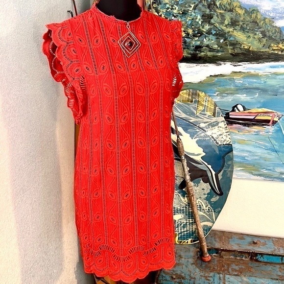 Anthro’s Tularosa,Chetna Vibrant Coral Lace Tunic Dress,Exquisite Lace,Size S - Picture 6 of 8